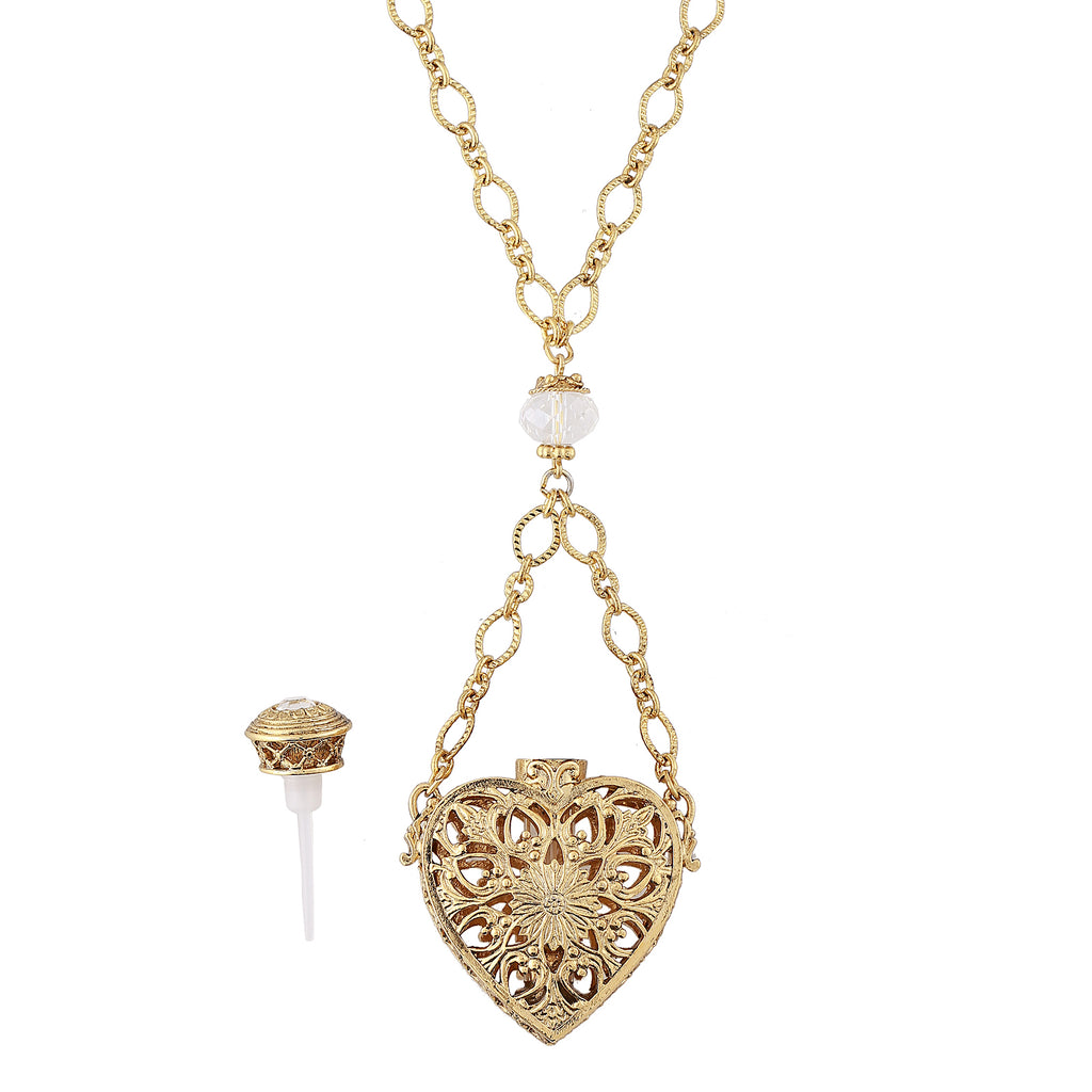 gold tone crystal filigree heart with glass vial necklace 30