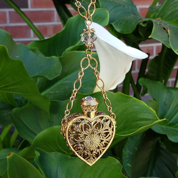 Lifestyle Crystal Filigree Heart With Glass Vial Necklace 30 Inches