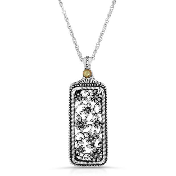 Pewter Flower Filigree Mirror Pendant Necklace 30 Inch