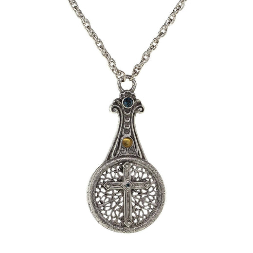 1928 Jewelry Medi Cross Filigree Sliding Magnifying Glass Crystal Necklace 30" - Magnification Power: 2X