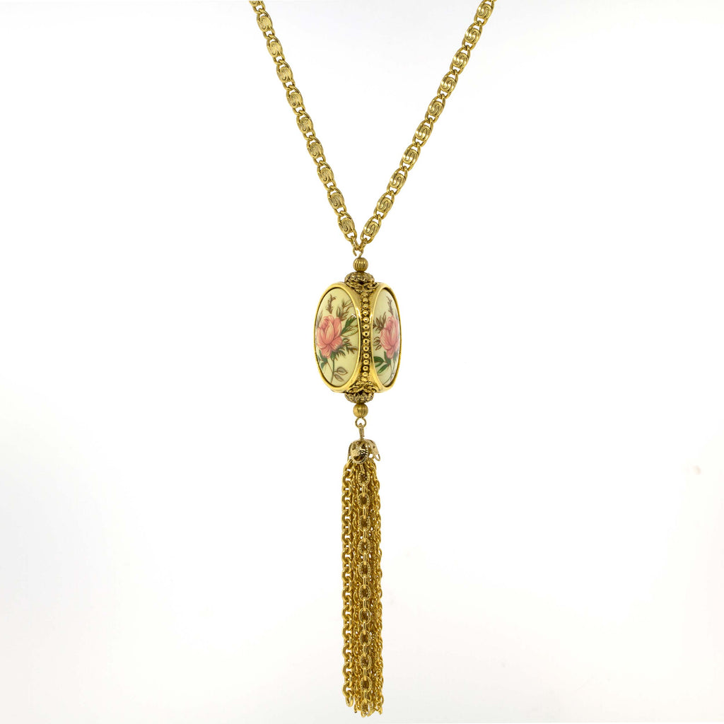 3 Sided Spinner Tassel Necklace 30" Gold