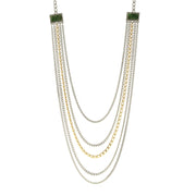 Jade Two Tone Multi Chain Square Gemstone Necklace 32 Inches
