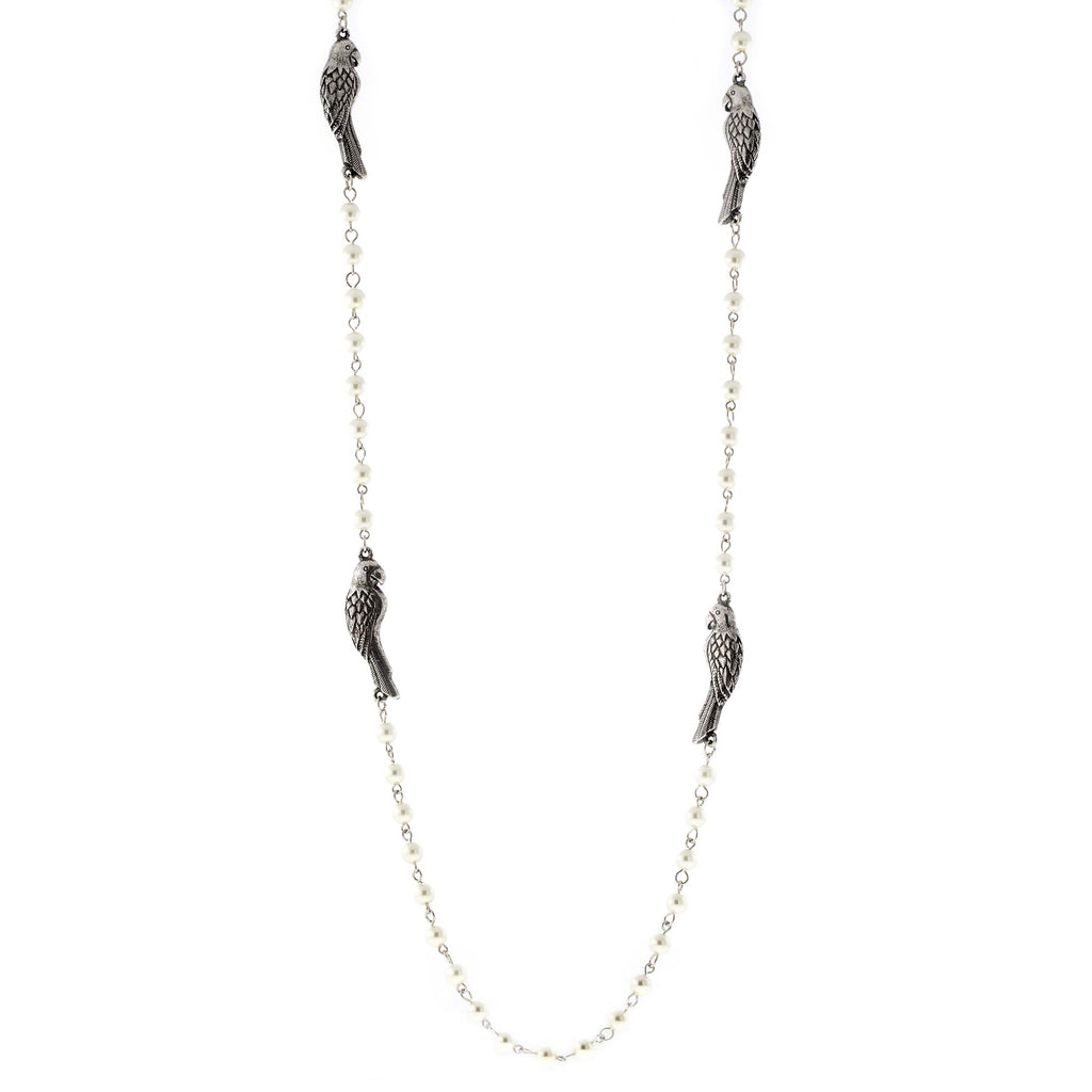 Parrot White Faux Pearl Chain Necklace 36 Inches