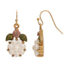 1928 Jewelry Pearly Eden Pink Rose Enamel Faux Pearl Drop Earrings
