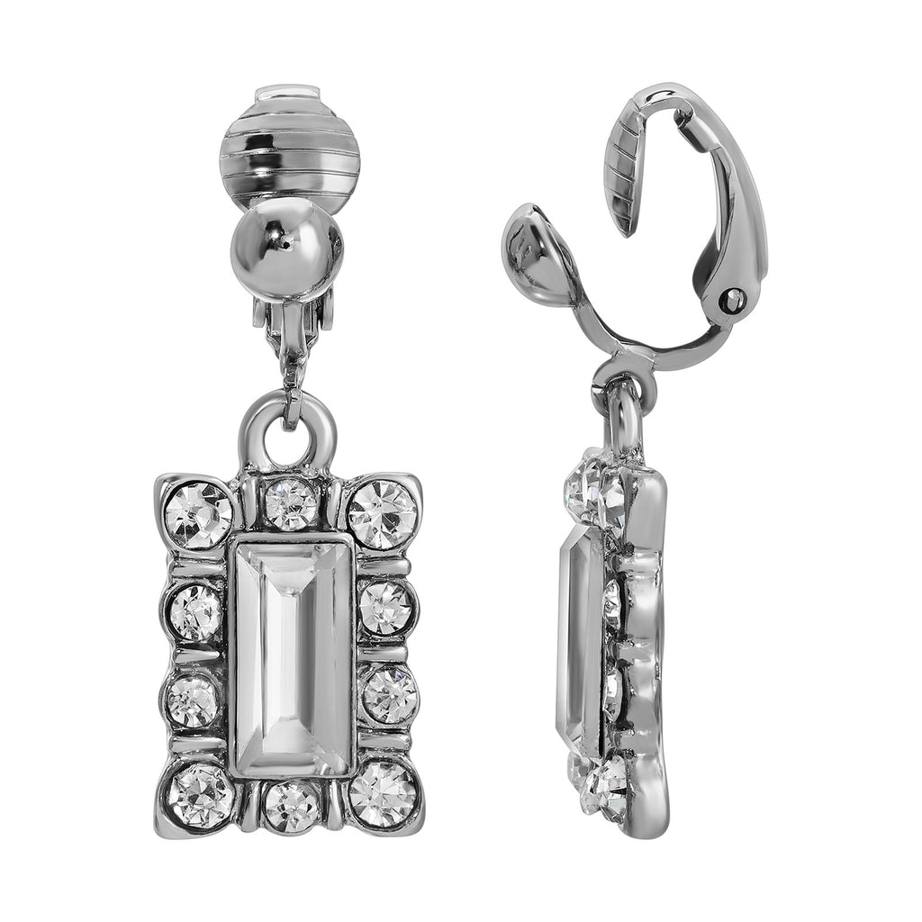 Baguette & Round Crystal Clip On Earrings