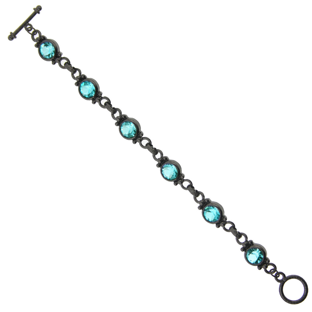 Classic Round Blue Zircon Crystal Link Toggle Bracelet
