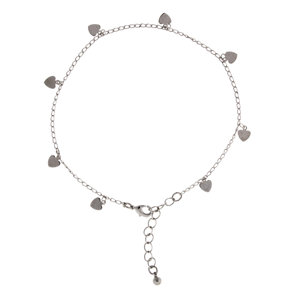 Silver Tone Chain With Heart Drops Anklet 9  Adj.