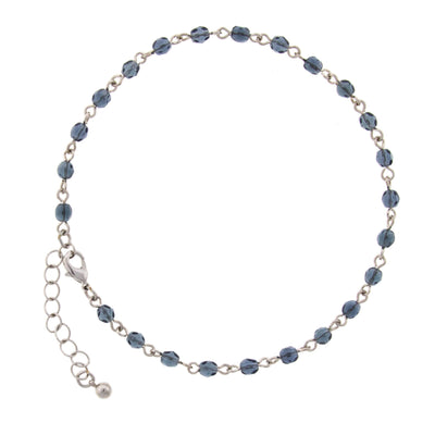 Silver Tone Blue Beaded Chain Anklet 9  Adj.