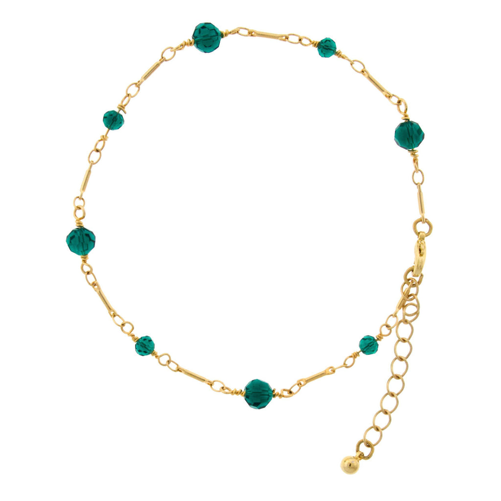 Green Gold Tone Multi Beaded Chain Anklet 9   10 Inch Adjustable
