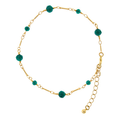 Green Gold Tone Multi Beaded Chain Anklet 9 - 10 Inch Adjustable