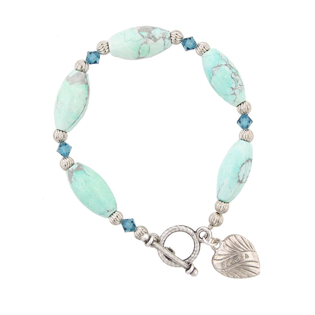 Silver Tone Turquoise Color Beaded Toggle Bracelet