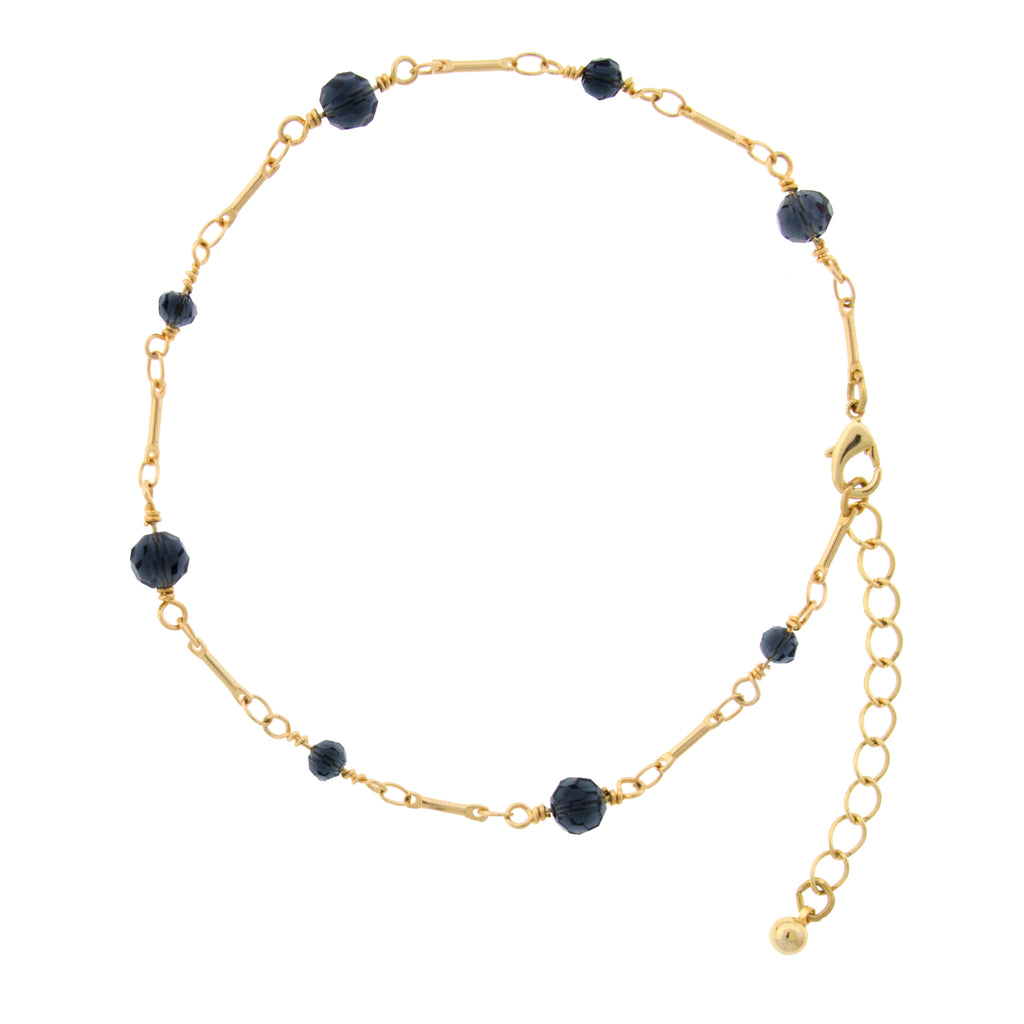Blue Gold Tone Multi Beaded Chain Anklet 9   10 Inch Adjustable