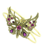 1928 Jewelry Brass Amethyst/Fuchsia Butterfly Hinge Cuff Bracelet