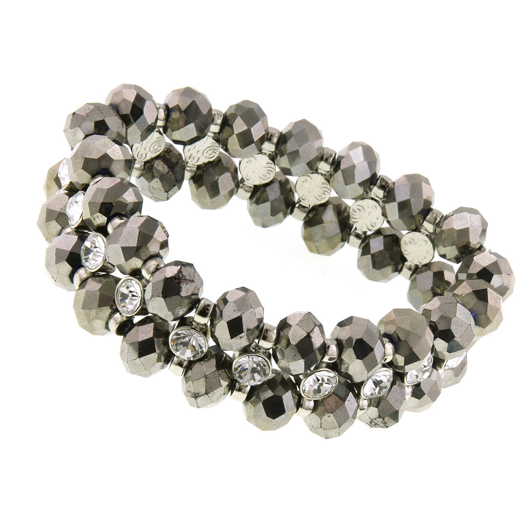 Silver Tone Hematite Crystal Stretch Bracelet