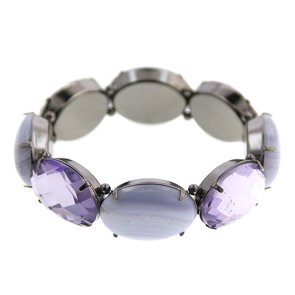 Blue Lace Agate 2028 Jewelry Oval Semi Precious & Crystal Stone Stretch Bracelet