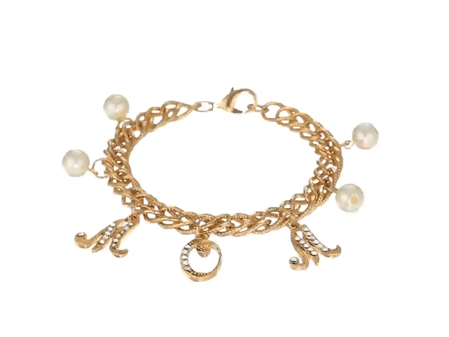 Euro Crystal Mom Charm Faux Pearl Textured Chain Bracelet
