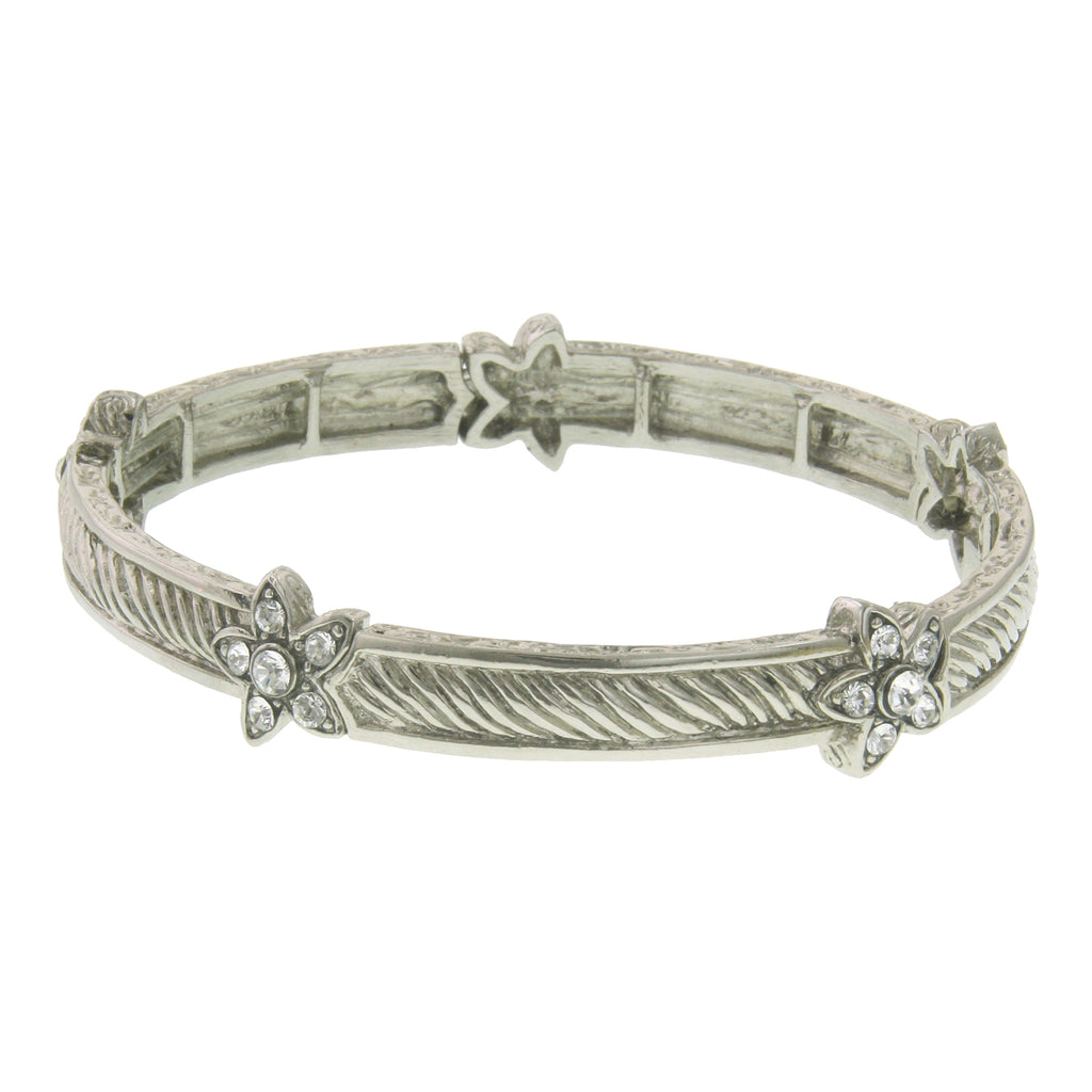 Silver Tone Crystal Stretch Bracelet