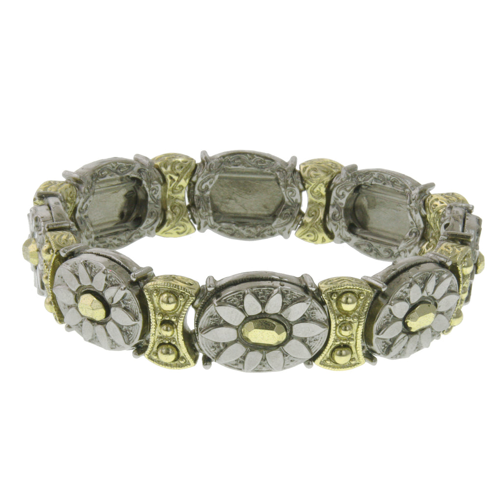 Silver Tone And Gold Tone Oval Stretch Bracelet