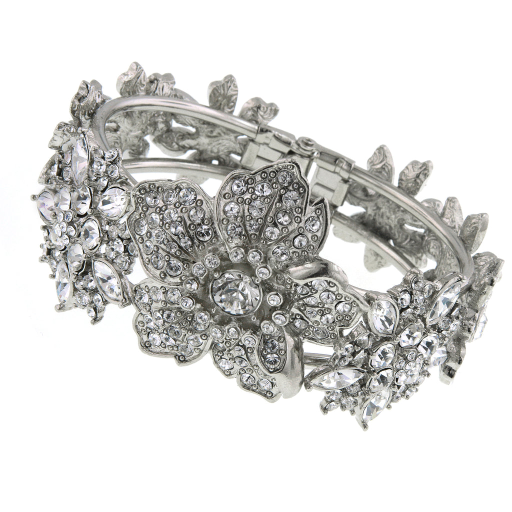 Galax  Silver Tone Floral Melange Cuff Bracelet