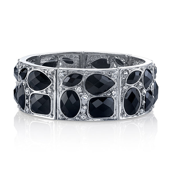 Black 2028 Jewelry Silver Tone Multi Shaped Stone & Crystal Stretch Bracelet