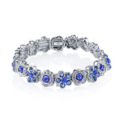 Silver Tone Blue Flower Stretch Bracelet