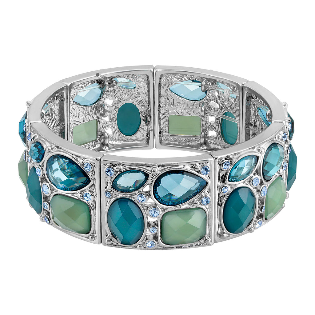 Light Blue 2028 Jewelry Silver Tone Multi Shaped Stone & Crystal Stretch Bracelet