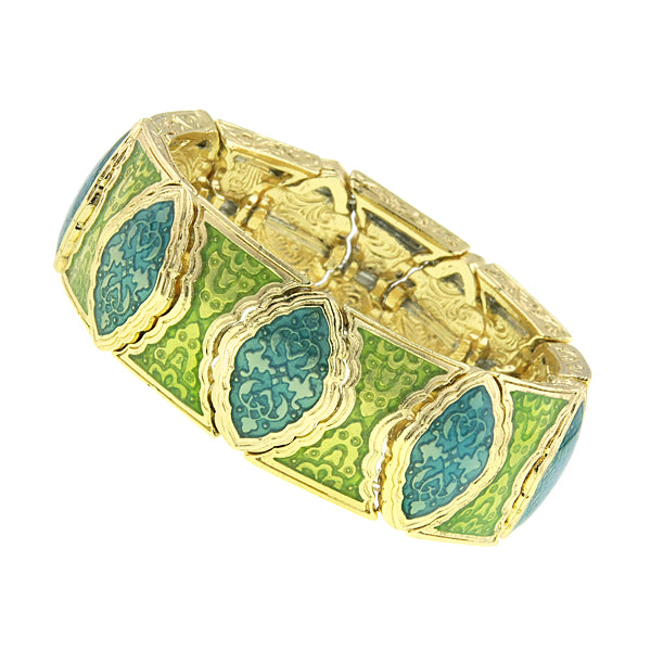 Gold Tone Turquoise And Green Stretch Bracelet