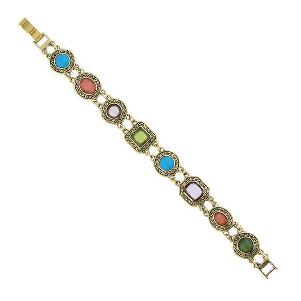 Brass Turquoise, Orange, Amethyst, And Green Bracelet