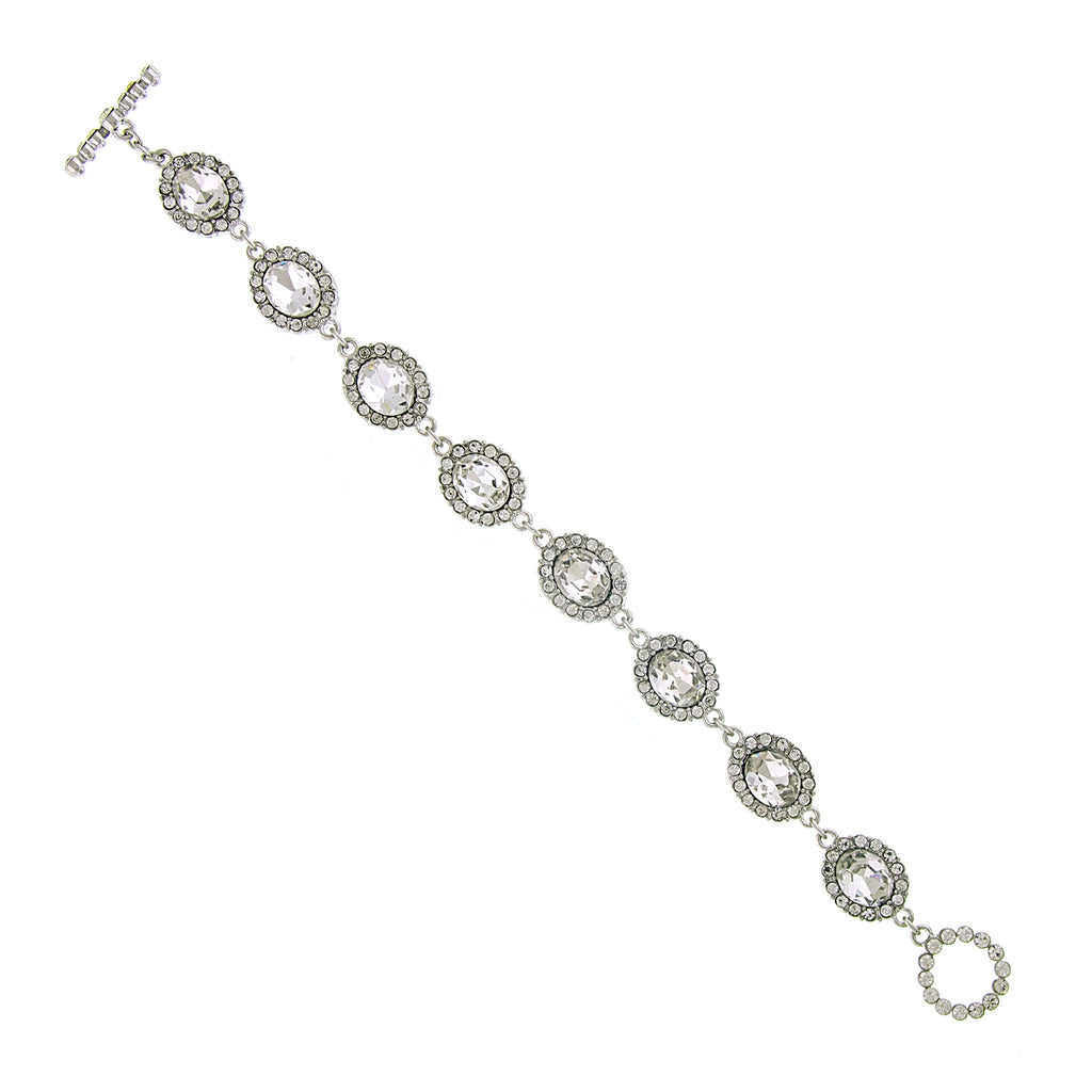 2028 Jewelry Silver Tone Oval Faceted Crystal Link Toggle Bracelet