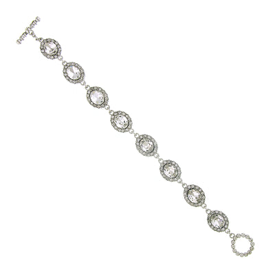 2028 Jewelry Silver-Tone Oval Faceted Crystal Link Toggle Bracelet