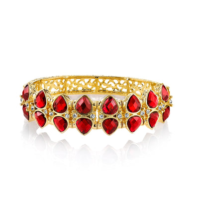 Gold Tone Siam Red Stretch Bracelet