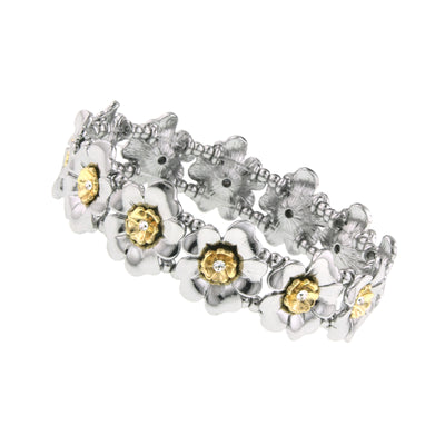 Gold Tone And Silver Tone Crystal Flower Stretch Bracelet Silver