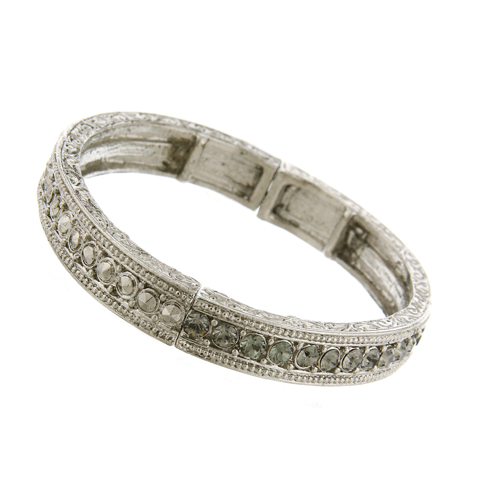 Silver Tone Black Diamond Color Crystal Stretch Bracelet