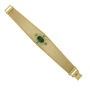 Gold Tone Emerald Green Color Mesh Band Bracelet