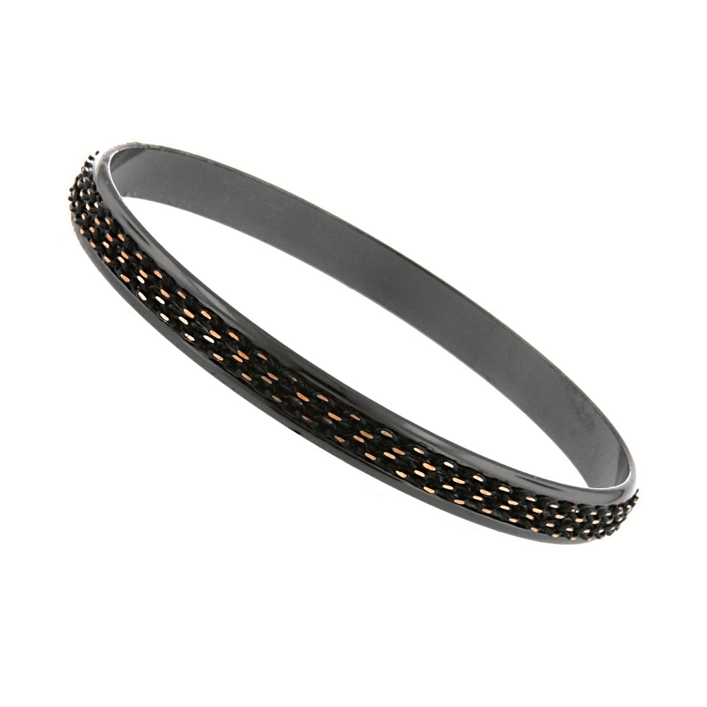 Black Tone And Gold Tone Medium Chain Wrapped Bangle Bracelet