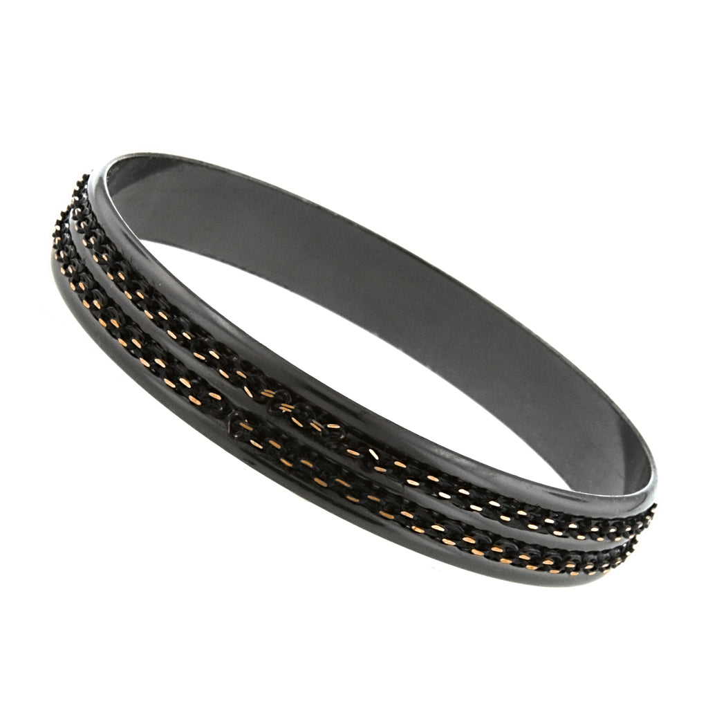 Black Tone And Gold Tone Double Chain Wrapped Bangle Bracelet