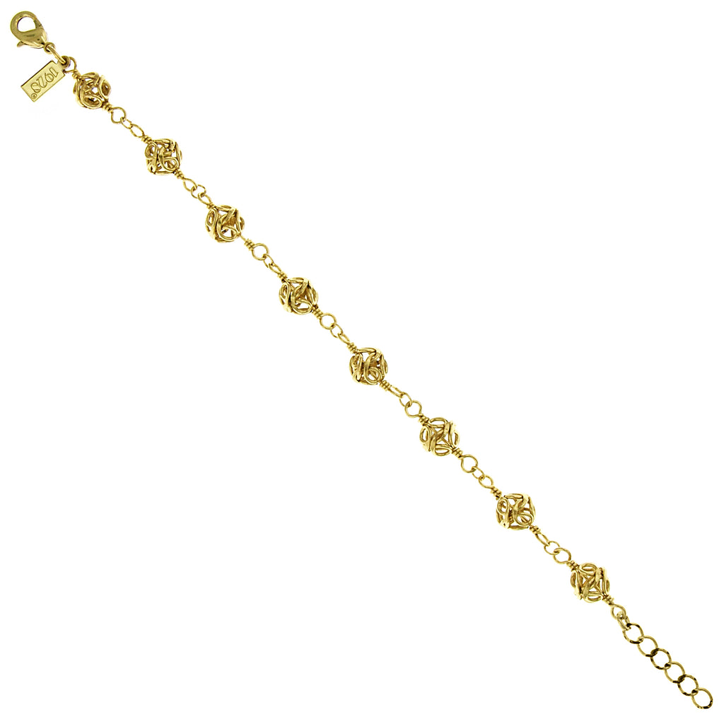 Gold Tone Caged Filigree Beaded Bracelet