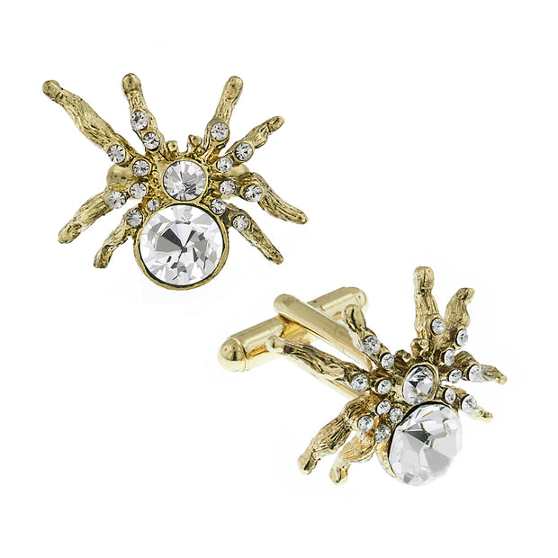 Montana Blue Crystal Studded 14K Gold Dipped Spider Cuff Links