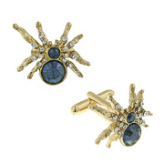 14K Gold Dipped Blue And Crystal Spider Cufflinks