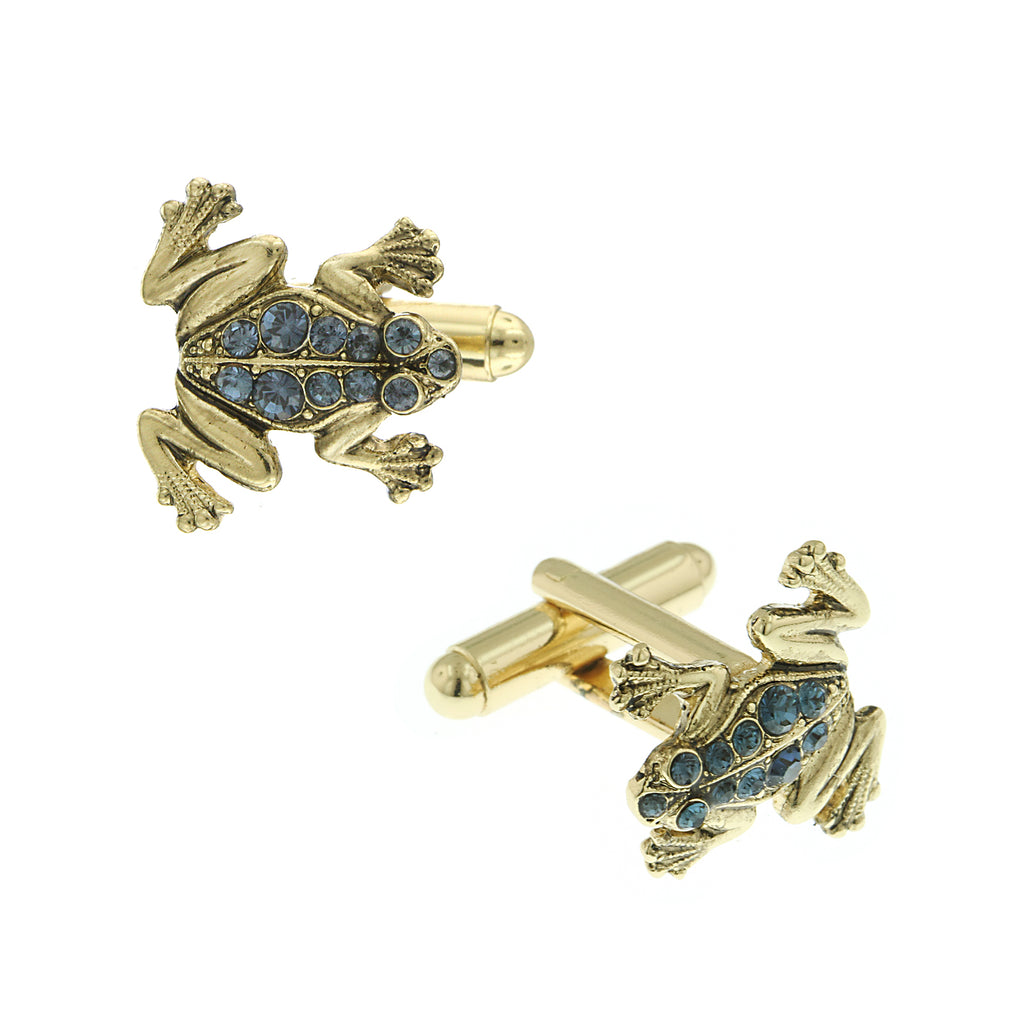 Silver Tone Crystal Speckled Frog Cuff Links
