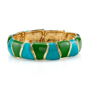 Gold Tone Turquoise And Green Enamel Stretch Bracelet