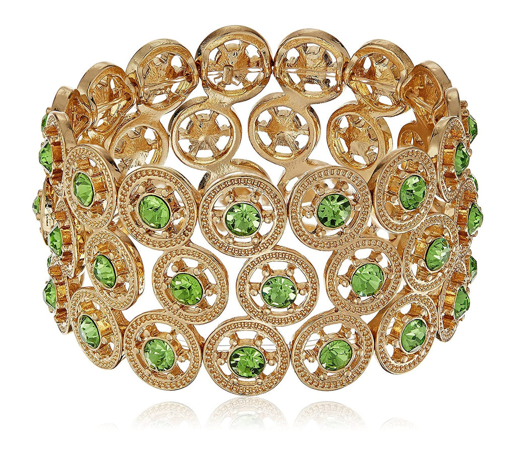 Gold Tone Green Crystal Stretch Bracelet