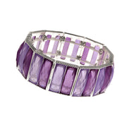 Purple Semi Transparent Baguette Shape Stone Stretch Bracelet