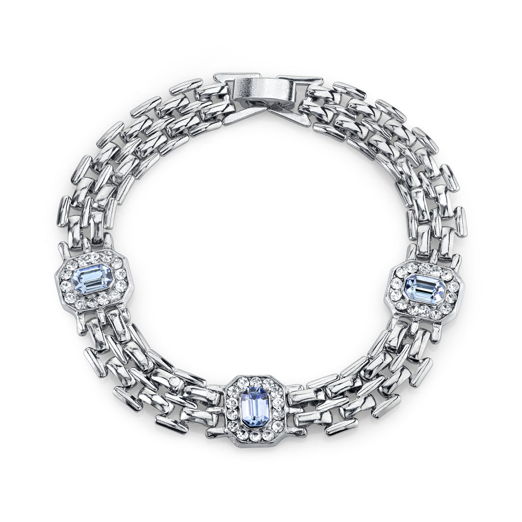 Silver Tone Lt. Sapphire Blue And Crystal Clasp Bracelet