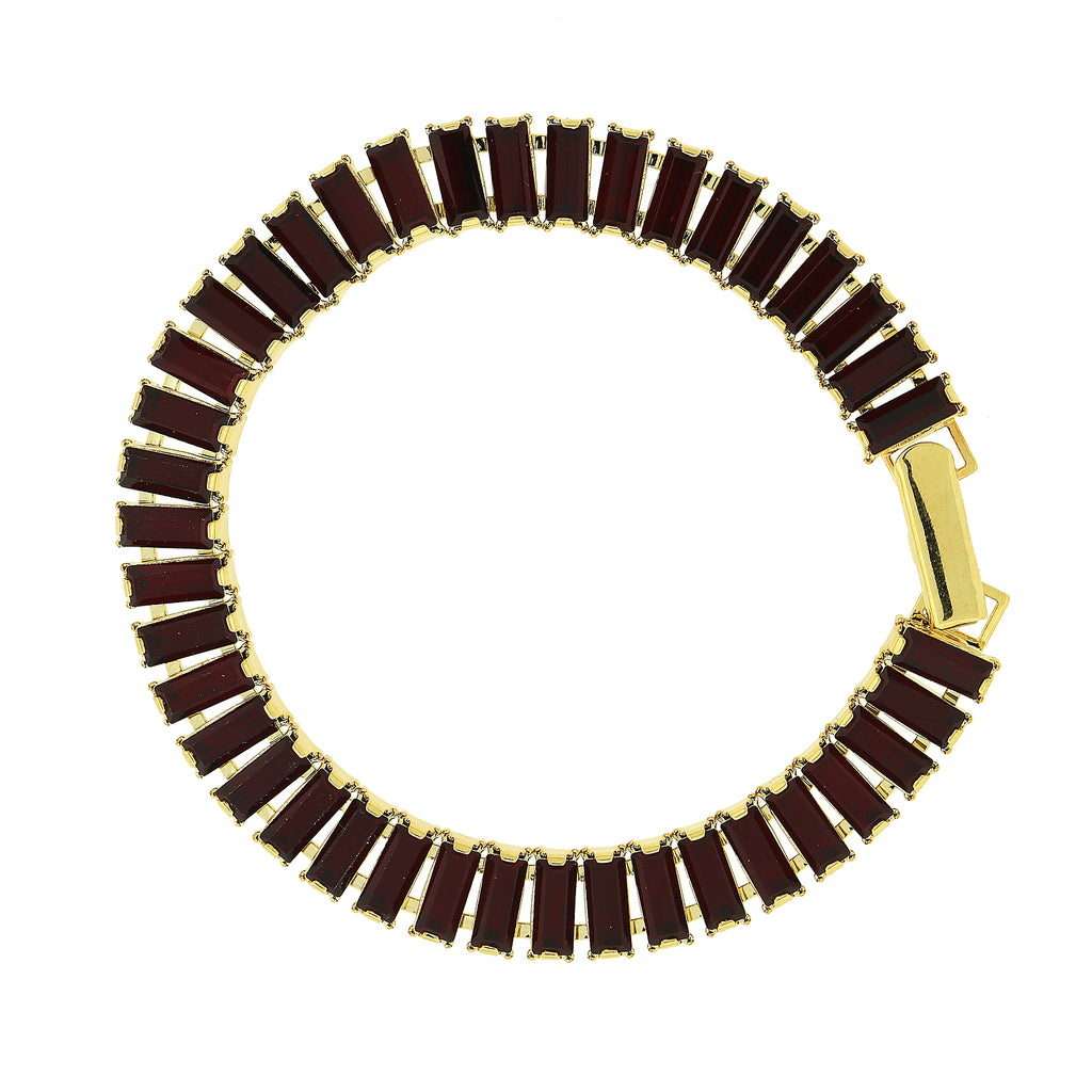 Gold Tone Siam Red Austrian Baguette Bracelet