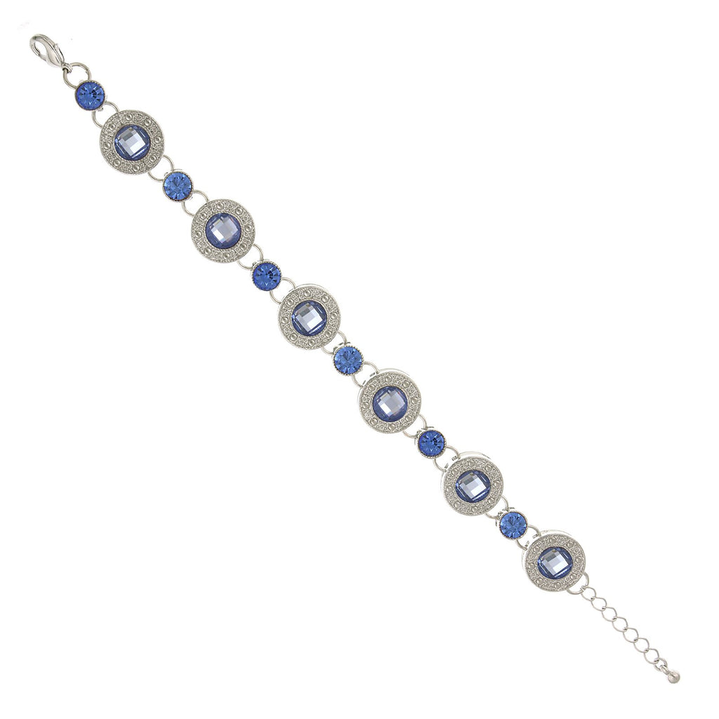2028 Silver Tone Blue Station Link Bracelet