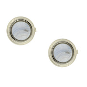 Silver Tone Genuine Semi Precious Stone Round Button Covers Blue Lace