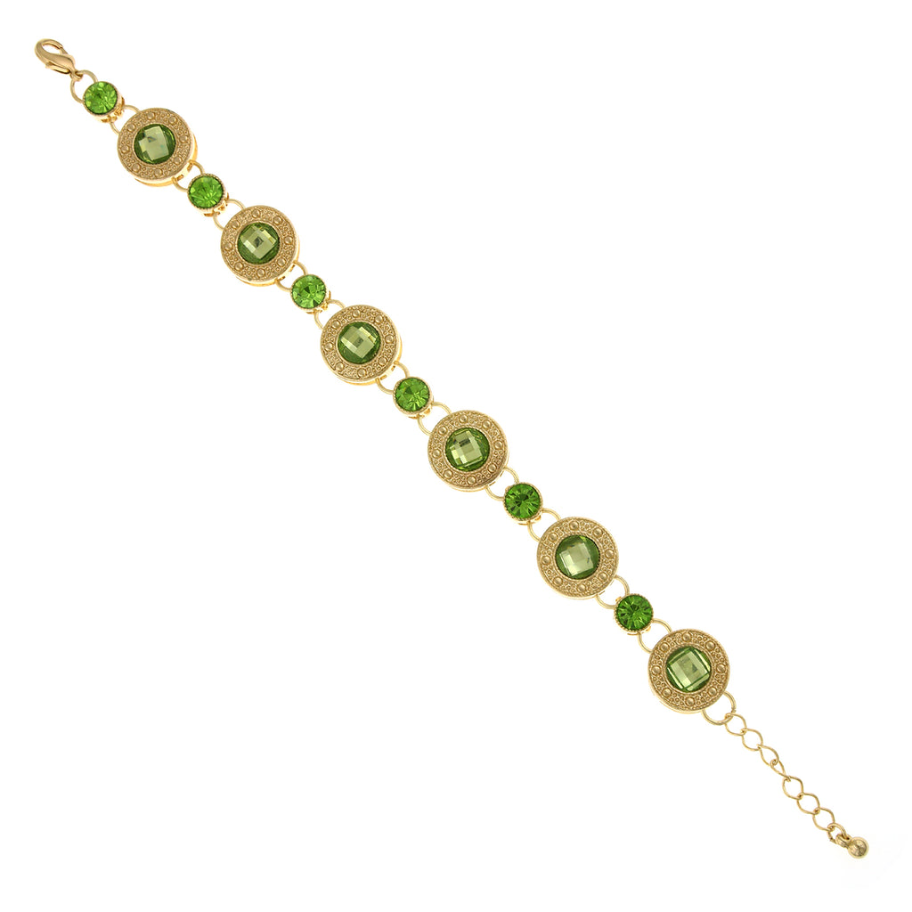 Gold Tone Green Station Link Bracelet