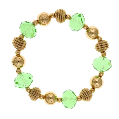 Gold Tone Green Beaded Stretch Bracelet