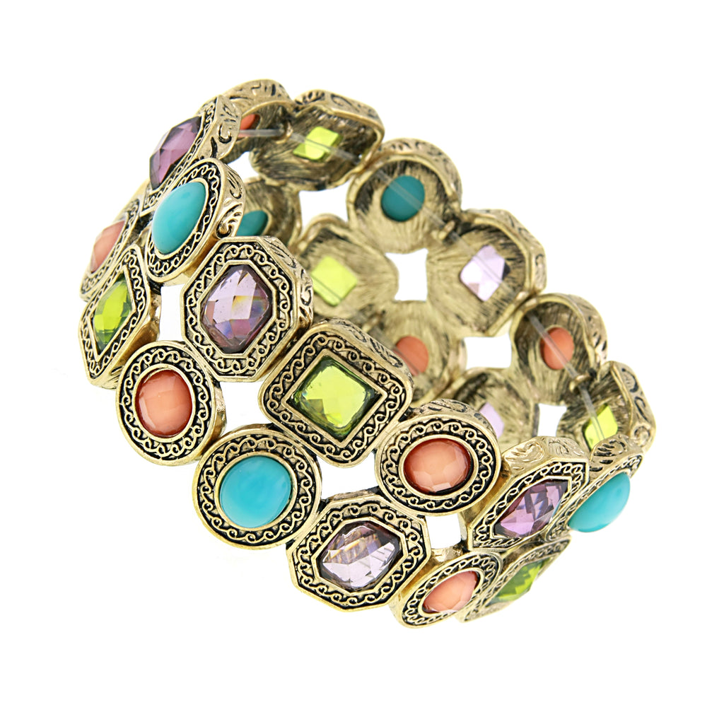Gold Tone Multi Color Stone Stretch Bracelet
